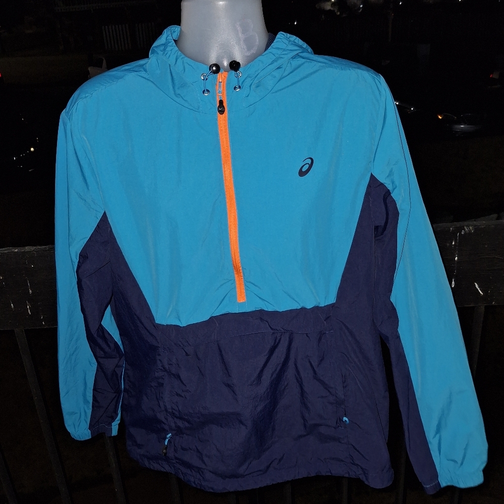 ASICS Quarter Zip  Color Block Windbreaker Pullover Jacket Size Large
